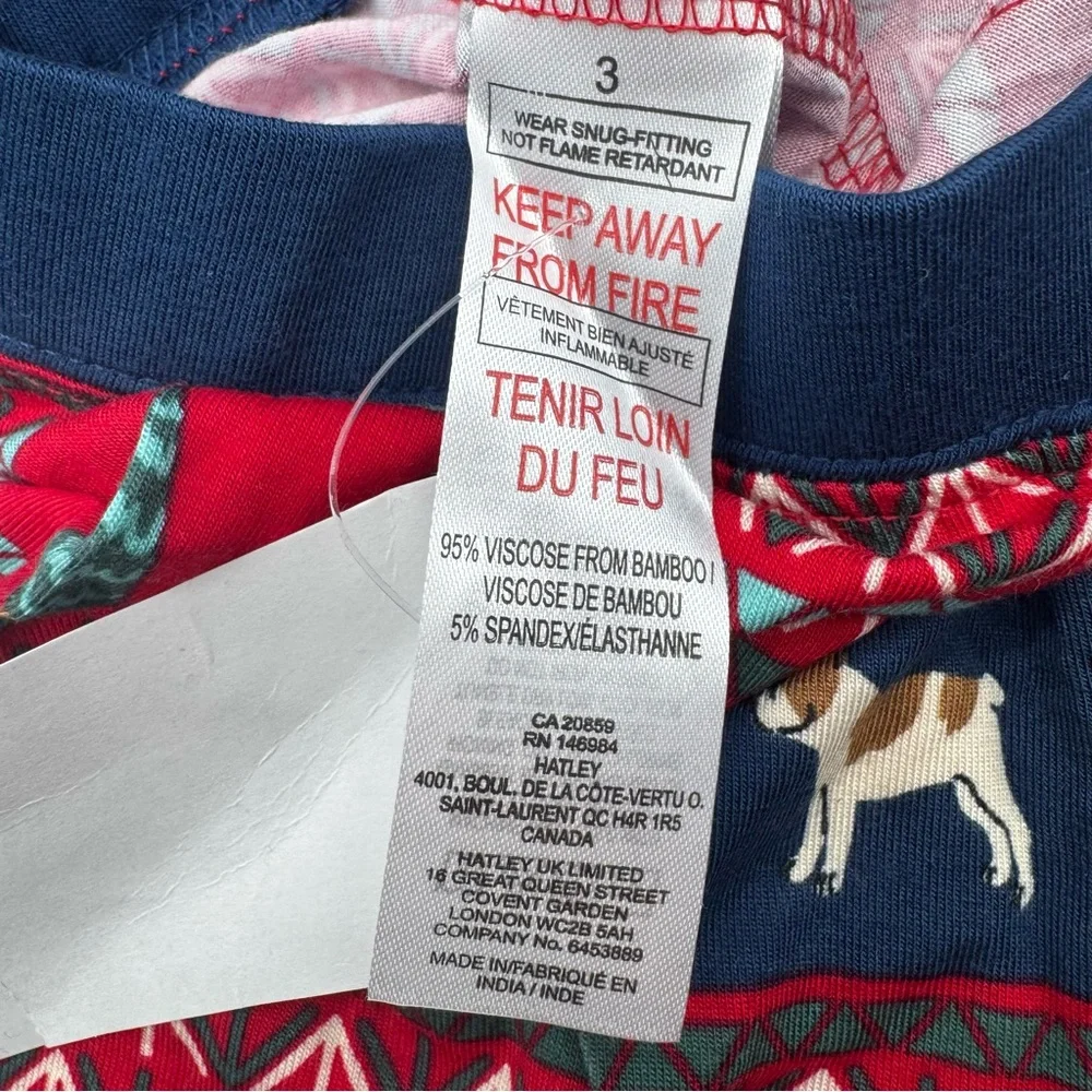 Hatley Bamboo Red/Navy Festive Frenchie‎ Bulldog Dog Kids Pajama Set, 3